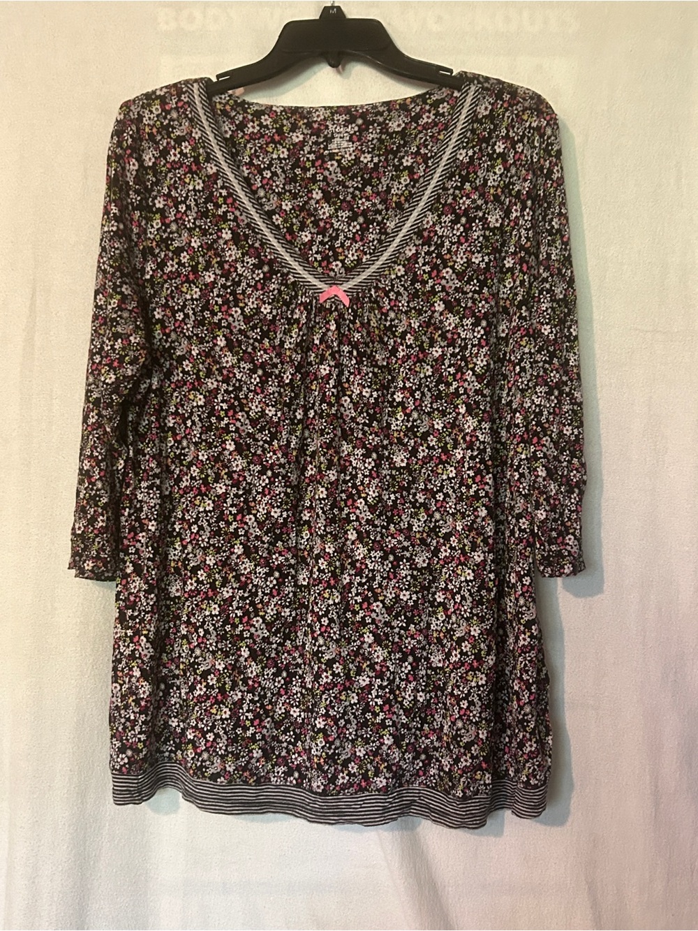 Pajama / Lounge top 3/4 sleeves George Black Floral Scoop Neck